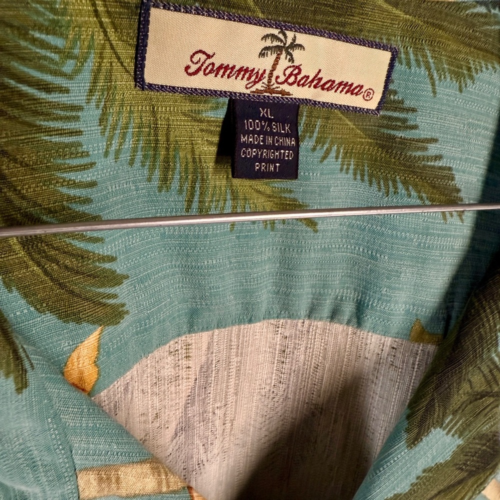 Tommy Bahama Blue Tropical Palm Print Camp Shirt - Picture 2 of 7